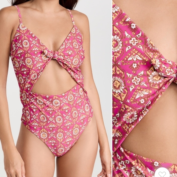 Veronica Beard Fuschia MultiAbstract Floral Cutout Aniston One Piece Swimsuit XL - Picture 1 of 8